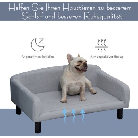 PawHut Hondenbank met zachte bekleding huisdierbank hondenbed kattenbank met houten poten D04-149