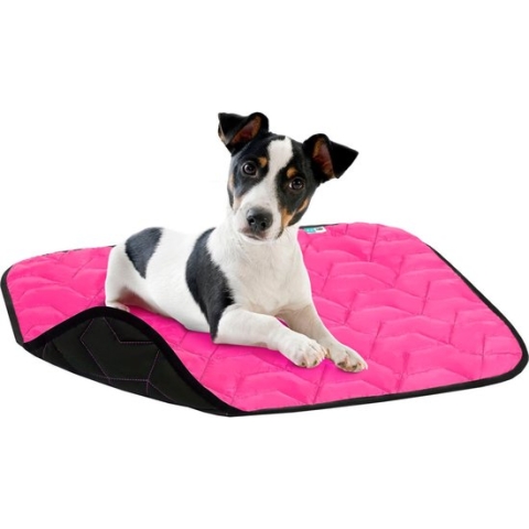 AiryVest Dog Mat Hondenkussen - Warme Voering - Omkeerbaar - Roze / Zwart - L - 100 x 70 cm