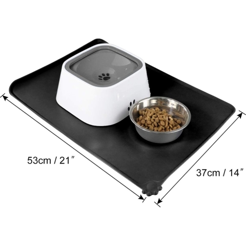 Honden en Katten Siliconen Voermat, Antislip Hondenvoer Mat, Waterdicht Huisdieren Dierenvoermat voor Voedsel en Waterkommen, 53 x 37 cm, Zwart