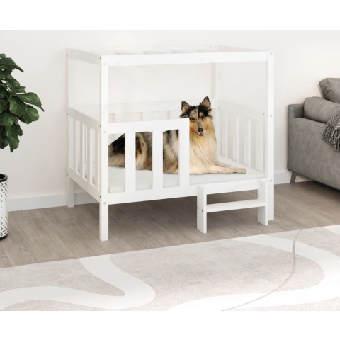 The Living Store Hondenmand Rustic - Massief grenenhout - 105.5 x 83.5 x 100 cm - Wit