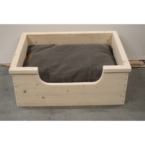 Houten hondenmand Jip van Nieuw steigerhout inclusief antraciet kussen 80x60x30 cm