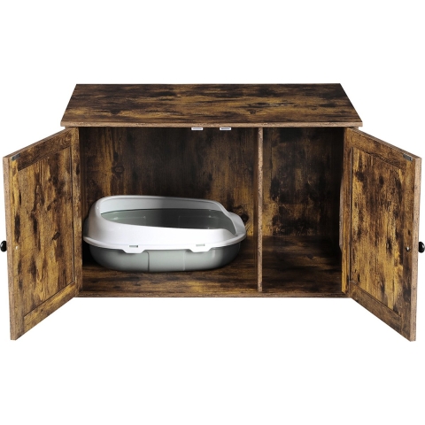 Kattenbak ombouw - Kattenbak kast - Kattenmeubel - Kattenhuis - 80 x 53 x 49.2 - Met deuren - Bruin