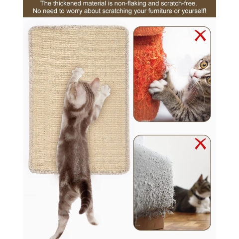 Natuurlijke Sisal Kattenkrabmat,sisal geweven kat krab mat,kduurzame antislip sisal mat,bank stoel deken muur gemonteerde meubels deurmat,krab bestand kat oefening poot malen (60 * 40cm, bruin)