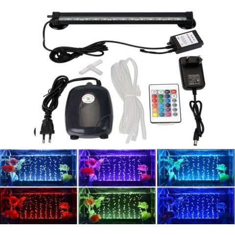Aquarium verlichting met RGB en bubbels – RGB verlichting met luchtbellen - 21 LED’s - 39 cm - luchtpomp voor de luchtbellen wordt meegeleverd. Aquarium verlichting die in het water kan. Onderwater ledlamp met lucht 39 cm.