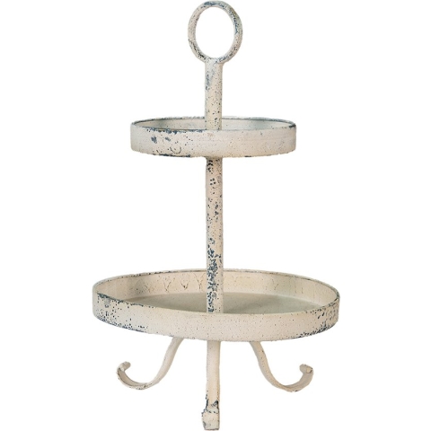 Clayre & Eef Etagère 2 laags Ø 30x50 cm Beige Metaal Taartplateau