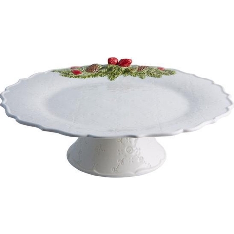 Bordallo Pinheiro Coroa de Natal Taartplateau - Kerst - Wit - Aardewerk - Ø 35,5 cm