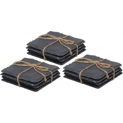 Cuisine Elegance - 8x Leisteen onderzetters - vierkant - antraciet - 10 cm