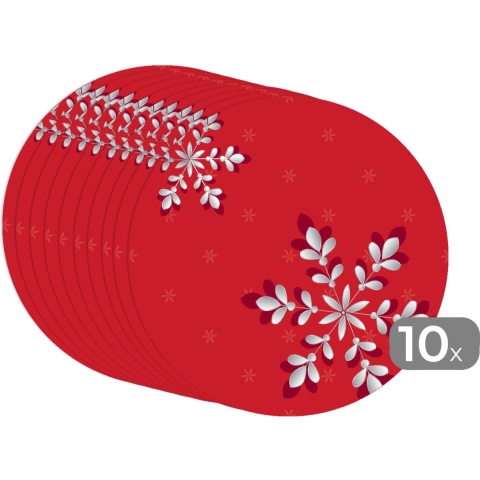 Ronde placemats - Onderlegger - Placemats rond - Patronen - Kerst - Zilver - Planten - 10 stuks - Kerst - Cadeau - Kerstcadeau voor mannen, vrouwen en kinderen