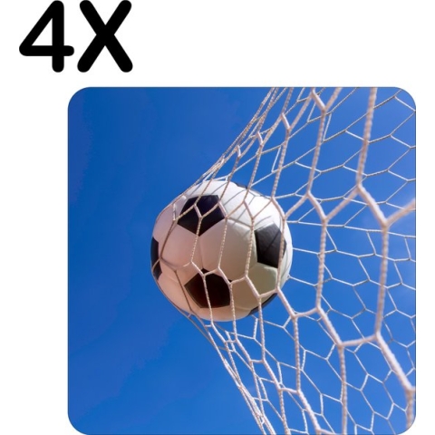 BWK Flexibele Placemat - Voetbal in het Net van het Goal - Set van 4 Placemats - 50x50 cm - PVC Doek - Afneembaar