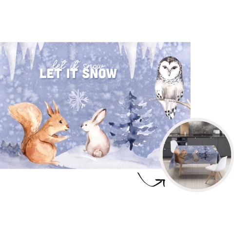 Tafelkleed - Tafellaken - 220x150 cm - Winter - Sneeuw - Eekhoorn - Binnen en Buiten