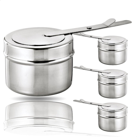 4 stuks brandcontainers brandpasta brandpasta container container voor vlees kaas fondue voedselwarmer of chafing dish 2-delig van roestvrij staal Rechaud onderzetter Chafer Fuel Holder