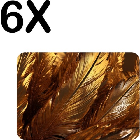 BWK Luxe Placemat - Gouden Veren - Set van 6 Placemats - 40x30 cm - 2 mm dik Vinyl - Anti Slip - Afneembaar