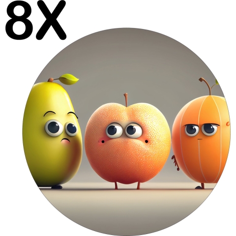 BWK Stevige Ronde Placemat - Lopend Fruit met Ogen - Set van 8 Placemats - 50x50 cm - 1 mm dik Polystyreen - Afneembaar