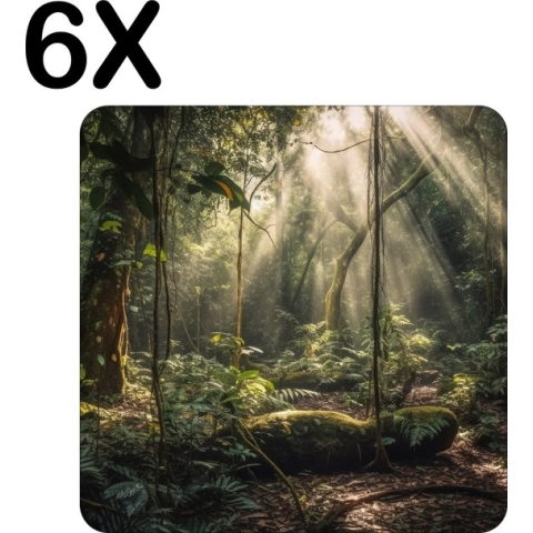 BWK Luxe Placemat - Rustgevend Tropisch Bos Landschap - Set van 6 Placemats - 40x40 cm - 2 mm dik Vinyl - Anti Slip - Afneembaar