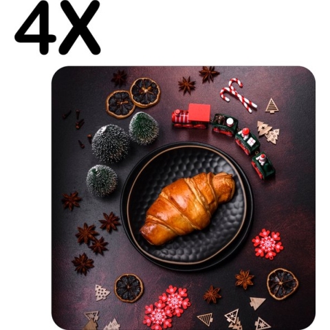 BWK Stevige Placemat - Feestelijk Kerst Ontbijt - Set van 4 Placemats - 50x50 cm - 1 mm dik Polystyreen - Afneembaar