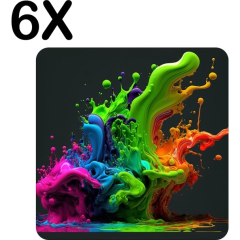 BWK Flexibele Placemat - Gekleurde Verf Splash - Set van 6 Placemats - 40x40 cm - PVC Doek - Afneembaar