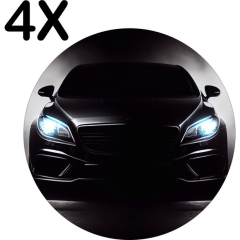 BWK Luxe Ronde Placemat - Voorkant van een Zwarte Auto - Set van 4 Placemats - 50x50 cm - 2 mm dik Vinyl - Anti Slip - Afneembaar