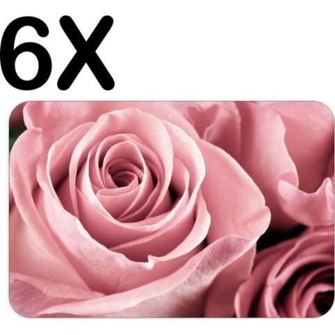 BWK Flexibele Placemat - Close Up Roze Roos - Set van 6 Placemats - 45x30 cm - PVC Doek - Afneembaar