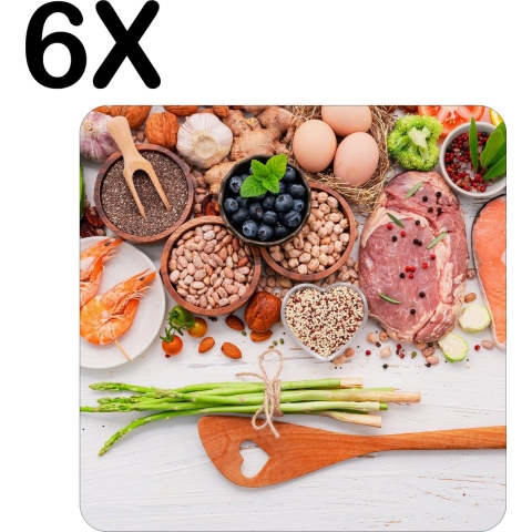 BWK Luxe Placemat - Fruit, Groente en Kruiden op Tafel - Set van 6 Placemats - 50x50 cm - 2 mm dik Vinyl - Anti Slip - Afneembaar