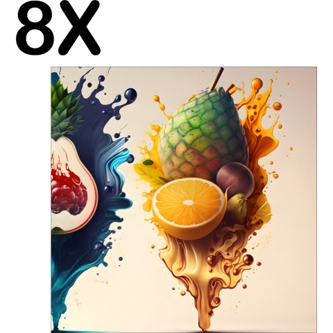 BWK Textiele Placemat - Fruit Splashes Art - Set van 8 Placemats - 50x50 cm - Polyester Stof - Afneembaar