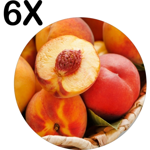 BWK Flexibele Ronde Placemat - Rijpe Perziken in een Mandje - Set van 6 Placemats - 50x50 cm - PVC Doek - Afneembaar