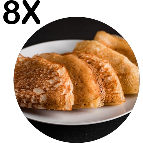 BWK Flexibele Ronde Placemat - Traditionele Crepes met Donkere Achtergrond - Set van 8 Placemats - 40x40 cm - PVC Doek - Afneembaar