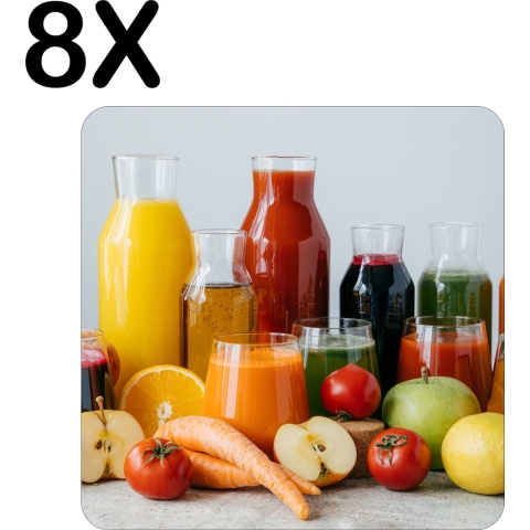 BWK Luxe Placemat - Gezonde Fruit en Groente Sappen - Set van 8 Placemats - 40x40 cm - 2 mm dik Vinyl - Anti Slip - Afneembaar
