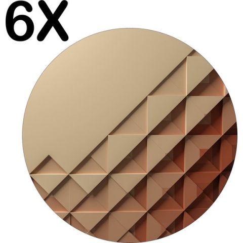 BWK Flexibele Ronde Placemat - Beige met Bruine Driehoekjes - Set van 6 Placemats - 40x40 cm - PVC Doek - Afneembaar