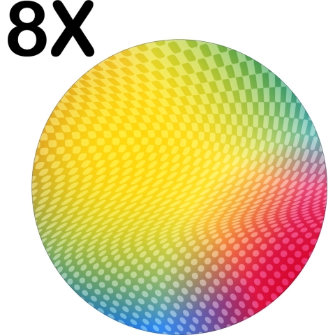 BWK Luxe Ronde Placemat - Gekleurd Patroon - Set van 8 Placemats - 40x40 cm - 2 mm dik Vinyl - Anti Slip - Afneembaar