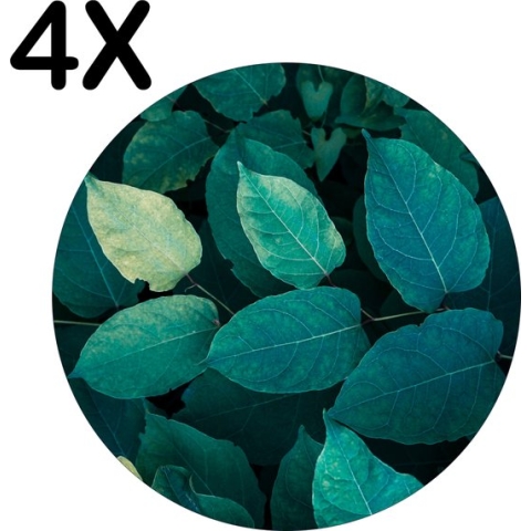 BWK Luxe Ronde Placemat - Groene Bladeren aan een Plant - Set van 4 Placemats - 50x50 cm - 2 mm dik Vinyl - Anti Slip - Afneembaar