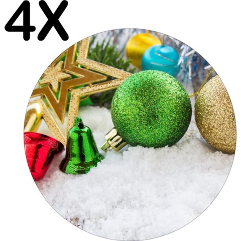 BWK Luxe Ronde Placemat - Kerstballen in de Sneew - Kerstsfeer - Set van 4 Placemats - 40x40 cm - 2 mm dik Vinyl - Anti Slip - Afneembaar