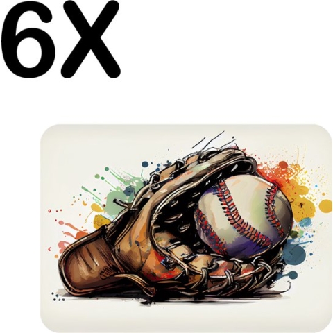 BWK Flexibele Placemat - Getekende Honkbal Handschoen - Set van 6 Placemats - 40x30 cm - PVC Doek - Afneembaar