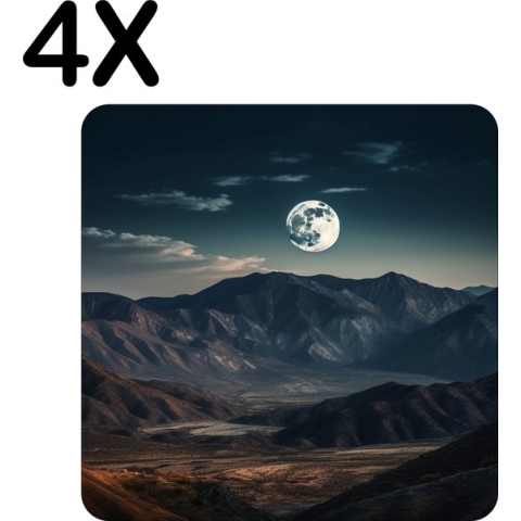 BWK Luxe Placemat - Bergen Onder het Maanlicht - Set van 4 Placemats - 40x40 cm - 2 mm dik Vinyl - Anti Slip - Afneembaar