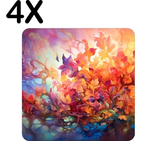 BWK Luxe Placemat - Kleurrijke Bloemen Tekening - Set van 4 Placemats - 40x40 cm - 2 mm dik Vinyl - Anti Slip - Afneembaar