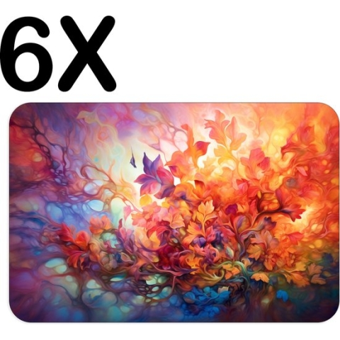 BWK Flexibele Placemat - Kleurrijke Bloemen Tekening - Set van 6 Placemats - 45x30 cm - PVC Doek - Afneembaar