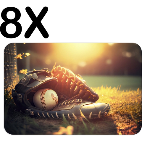 BWK Luxe Placemat - Honkbal Handschoen bij Zonsondergang - Set van 8 Placemats - 45x30 cm - 2 mm dik Vinyl - Anti Slip - Afneembaar