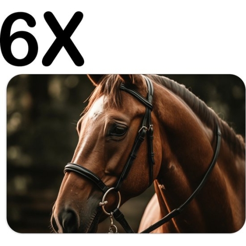 BWK Flexibele Placemat - Close-Up van een Bruin Paard - Dieren - Set van 6 Placemats - 45x30 cm - PVC Doek - Afneembaar