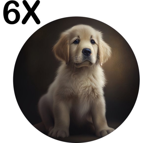 BWK Flexibele Ronde Placemat - Artistieke Golden Retriever - Set van 6 Placemats - 40x40 cm - PVC Doek - Afneembaar