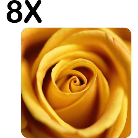 BWK Luxe Placemat - Close-Up van een Geel / Gouden Roos - Bloem - Set van 8 Placemats - 40x40 cm - 2 mm dik Vinyl - Anti Slip - Afneembaar