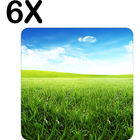 BWK Stevige Placemat - Groen Gras met de Perfecte Blauwe Lucht - Set van 6 Placemats - 50x50 cm - 1 mm dik Polystyreen - Afneembaar