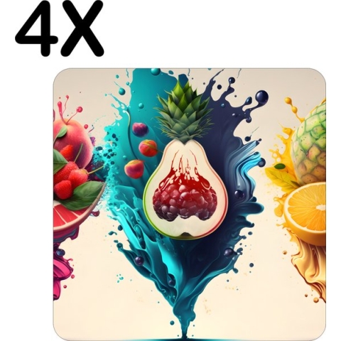 BWK Stevige Placemat - Fruit Splashes Art - Set van 4 Placemats - 50x50 cm - 1 mm dik Polystyreen - Afneembaar
