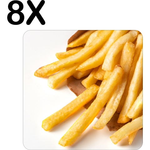 BWK Luxe Placemat - Frietjes met een Witte Achtergrond - Set van 8 Placemats - 50x50 cm - 2 mm dik Vinyl - Anti Slip - Afneembaar