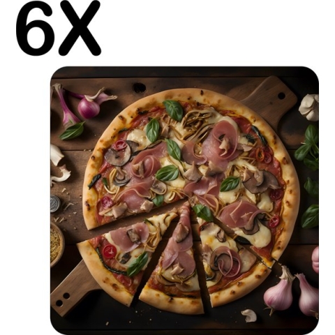 BWK Stevige Placemat - Heerlijke Traditionele Pizza met Knoflook en Ui - Set van 6 Placemats - 40x40 cm - 1 mm dik Polystyreen - Afneembaar
