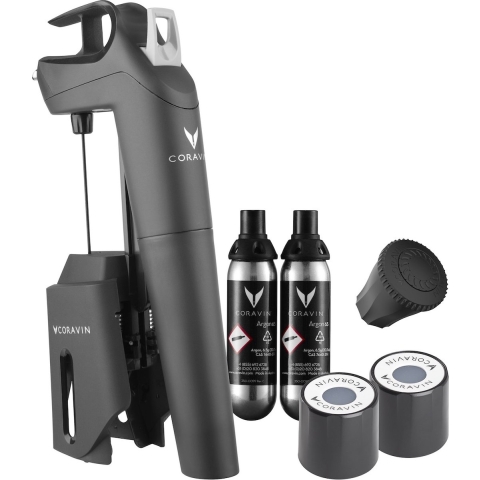 Coravin - Timeless Model Three+ wijnbewaarsysteem - 2 Coravin Pure Argon Capsules, 2 Coravin Schroefdoppen en een Coravin Beluchter - in zwart