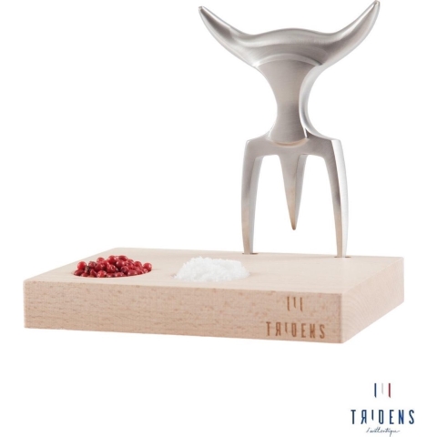 Tridens Brushed Fork in Beechwood Base (Vleesvork in Beukenhout houder)