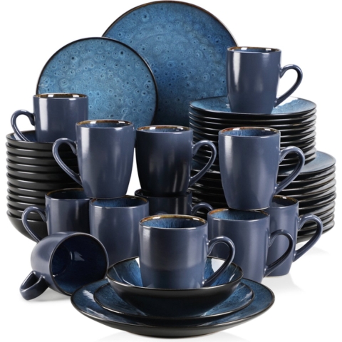 Happyment Luxe Serviesset - 12 Persoons - Porselein - 48 Delig - Bordenset 12 persoons - Bordenset 48 delig - Blauw