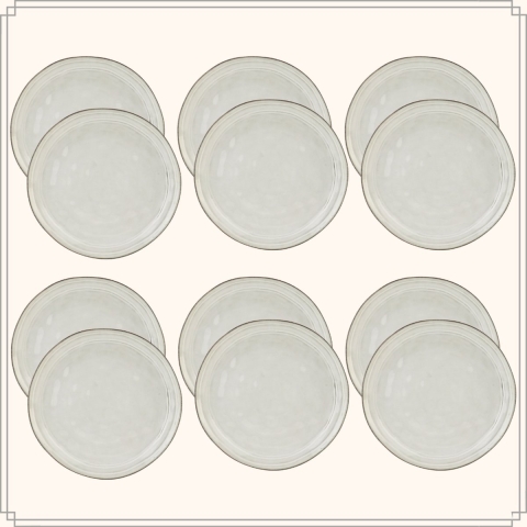 OTIX Diner Bordenset - 12 Persoons - Beige - 26,5cm - Keramiek - LILY