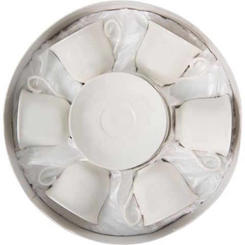Clayre & Eef Kop en schotel set van 6 220 ml Wit Porselein Servies