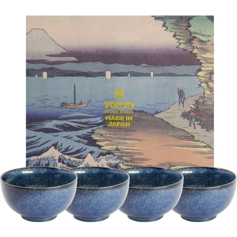 Tokyo Design Studio - Cobalt Blue - ramen bowl - noodle kom - kommen set - 4 Stuks - 500ml