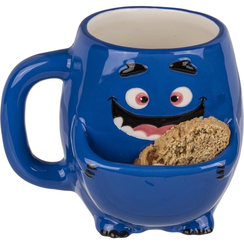 Koffiemok, koffiemok, theekopje met koekjesvak, koekjesbeker, koekjesbeker, koekjesbeker, cookie cuddlers handvat beker met koekjesplank (monsterblauw)
